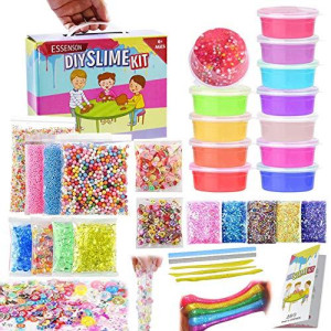 ESSENSON Slime Kit - Slime Supplies Slime Making Kit for Girls Boys, Kids Art Craft, Slime Kit with Clear Slime, Slime Charms, Fruit Slices, Girls Toys Gifts for Kids Age 6+ Year Old