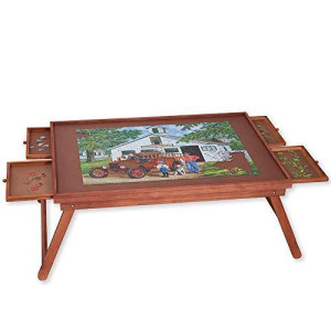 Bits and Pieces - Standard 1000 pc Puzzle Wooden Plateau Lounger with Cover-Smooth Fiberboard Work Surface - Puzzle Storage System