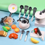 iPlay, iLearn Play Kitchen Accessories Set, Kids Cooking Toys, Toddlers Pots Pans Playset, Pretend Chef Cookware Appliance W/ Utensils, Fake Food, Birthday Gift for 3 4 5 Years Old Girls Boys Children