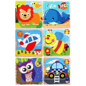 Puzzles for Kids for Ages 3-5, 16 Piece Wooden Jigsaw Puzzles for Toddler Children Learning Educational Toddler Puzzle Toys for Boys and Girls, 6 Pack Preschool Children Puzzles Set