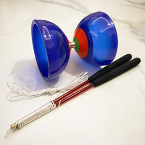 OVOKIA Five Bearings Chinese Yoyo 5 Diabolo Toy with Fiberglass Diablo Sticks & String with Drawstring Bag (Translucent Blue)
