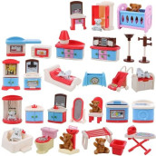 Beverly Hills Doll Collection Dollhouse Accessories Furniture and Accessory Set, All in one Bedroom, Kitchen, Laundry Room, and Bathroom 46 Piece Mega Set