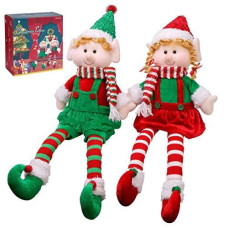 Yecence Christmas Elves 24" Decorations Dolls Big Plush Figurines Packed in Color Box Soft Stuffed Holiday Ornaments Xmas Decor Adorable Gifts Boy and Girl Set of 2