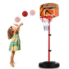 AugToy Toddler Basketball Hoop Stand Adjustable Height 2.5 ft -5.1 ft Mini Indoor Basketball Goal Toy with Ball Pump for Kids Boys Girls 2 3 4 5 Years Old Outdoor Outside Toys 1-3 Yard Backyard Games