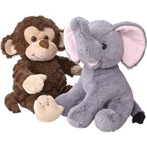 Elephant and Monkey Stuffed Animals - 2 Soft Plush Animal Toys for Baby, Toddler and Kids - Cute and Cuddly Friends for Boy or Girl - Great Gift for Easter, Christmas, Birthday - by Dragon Drew