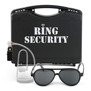 Swiss Industries Wedding Ring Security Box with Black Sun Glasses and Top Secret Spy Ear Piece Ring Bearer Gifts Special Agent Ring Bearer Suitcase for Kids