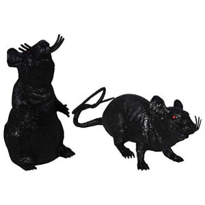 Greenbrier Plastic Squeezable Squeaking Rats Spooky Scary Creepy Halloween Decor (Black 2-Pack)