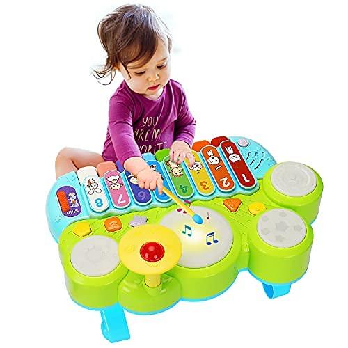 Baby Musical Toys 3 in 1 Piano Keyboard Xylophone Drum Set Gift for 1 Year Old Girls Boys Toys Age 2 Learning Developmental Toys for Toddlers 1-3 Infant Baby Toys 6 9 12 18 Month Easter Basket Stuffer