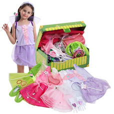 Fedio Girls Princess Dress up Trunk Bride, Princess, Ballerina, Fairy Costume set for Little Girls Toddlers Age Age 3-7