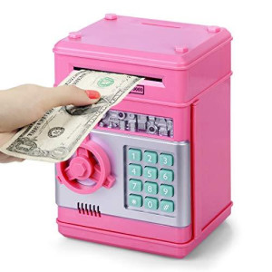 Piggy Bank for Girls 4-11 Years Old,Refasy Kids Safe Bank for Boys Christmas Birthday Gifts Toy for Kids Electronic ATM Money Bank for Adults Money Saving Box Safe Coin Bank Toy Kids Toys Pink