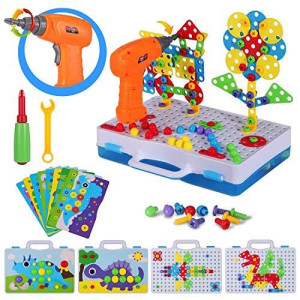 Kids Drill and Screw Set Toy, Tools for Kids Ages 4-8, Building Toys with Screwdriver Tool for Boys and Girls, STEM Educational Creative Kit Birthday Gift for Age 3+