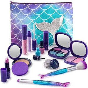 MAKE IT UP - Mermaid Collection Kit for Young Girls (incl. zipped bag) - Realistic Pretend Makeup with Eyeshadow, Glitter, Lipgloss & much more - Easily Washable, Non-Toxic - Safety Tested - Blue