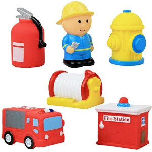 Click N' Play 6 Piece Fire Station Firefighter Action Figure People Play Set Soft and Light Mini Vinyl Bath Toy - Great Pool Toys for Toddler, Girl, and Boy | Party Supplies