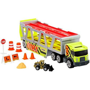 Matchbox Construction Hauler Detachable Cab Holds 16 Vehicles Plus Metal die-cast Tractor and Parts for Realistic Story Play Great Gift Ages 3 and Older