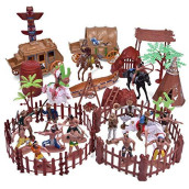 FUN LITTLE TOYS 61 PCs Wild West Cowboys and Indians Plastic Figures Toys, Toy Soldiers for Kids, Wild West Figure Playset with Horse, Tent, Army Men Boy's War Game, Educational Toys, Birthday Gift