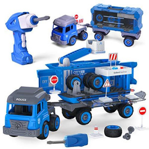 Take Apart Police Car with Electric Drill, Build Your Own Toy Car with 81 Piece Constructions Set, Early Childhood Developmental Skills Construction Toy for Boys Kids Aged 3 and up