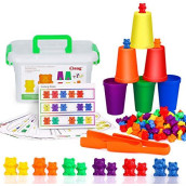 Bmag Counting Bears with Matching Sorting Cups,Number Color Recognition STEM Educational Toy for Toddler, Pre-School Learning Toy with 90 Bears,2 Tweezers,11 Activity Cards,1 Storage Box