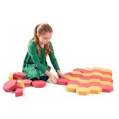 Playlearn Foam Paver Building Blocks  30 Piece Stacking Blocks for Kids  Safe Non-Toxic EVA Foam - Red and Tan