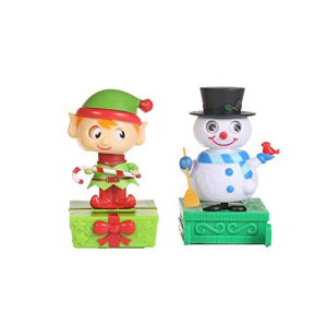 Amosfun 2pcs Christmas Solar Dancing Toys Bobble Head Toy Christmas Snowman Dancing Figure Toy Car Dashboard Decorations Ornaments Christmas Holiday Party Supplies Favors
