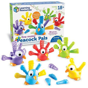 Learning Resources Fine Motor Peacock Pals, Fine Motor Toddler Toy, Sorting Set, Set of 5, Ages 18 mos+
