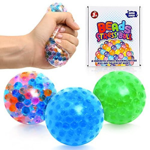 3 Set Water Beads Stress Relief Squeezing Balls for Kids and Adults: Best Calming Tool to Relieve Anxiety, Vent Mood and Improve Focus, Soft Novelty Hand Grip Pressure Ball (Beads Balls BGC)