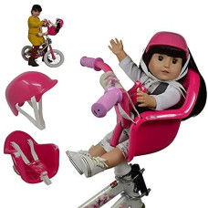 The New York Doll Collection Doll Bike Seat Carrier for Baby Dolls & 18 Inch Dolls with Doll Helmet. No Tools Required Bicycle & Scooters Seat Accessories for Dolls, Pink