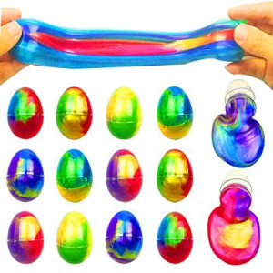 QINGQIU 12 Pack Colorful Slime Eggs Toys Easter Eggs for Kids Girls Boys Easter Basket Stuffers Fillers Gifts Party Favors