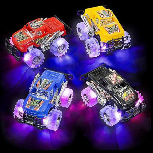 HOWBOUTDIS (1) Light Up Monster Truck with Flashing LED Tires & Push N Go Friction for Easy Motion - Great Birthday Gift for Boys or Girls Ages 3+ - Ideal Party Favor or Carnival Prize