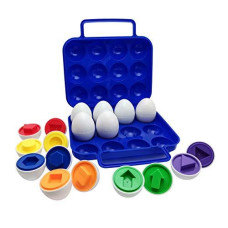 Beakabao 12pcs Color and Shape Matching Egg Set Montessori Toddler Education Classification Toys for Fine Motor Skills of The Fingers Muscles, Preschool Children Smart Puzzles Easter Gifts (Blue)