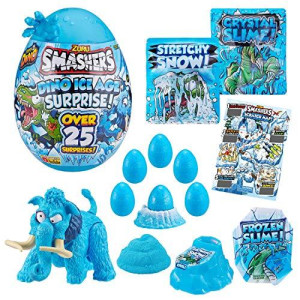 Smashers Dino Ice Age Mammoth Series 3 by ZURU Surprise Egg with Over 25 Surprises! - Slime, Dinosaur Toy, Collectibles, Toys for Boys and Kids, Blue