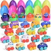 FUN LITTLE TOYS 18Packs Easter Eggs Prefilled with Soft Rubber Baby Toy Cars, Bath Toys Vehicles for Toddlers, Easter Party Favors, Easter Basket Stuffers, Goodie Bags Fillers, Easter Egg Fillers