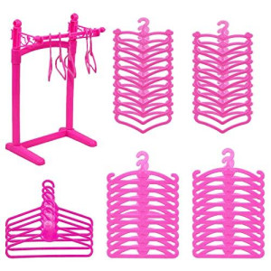 HighFun 55PCS Doll Hangers for Doll Clothes Doll Accessories for 12 inch Dolls 1 Display Rack for Show Doll Clothes