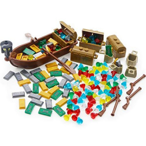 BroTex Pirate Accessories Money - Treasure Chest Building Block Bricks Pack, Money Gold Bar, Gems Diamonds, Jewels with Pirate Boat Ship People Parts, Building Bricks Set
