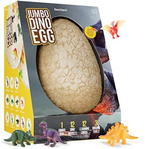 Jumbo Dino Egg Easter Activity - Unearth 12 Unique Large Surprise Dinosaurs in One Giant Filled Egg - Discover Dinosaur Archaeology Science STEM Crafts - Dinosaur Toys Easter Gifts for Boys & Girls