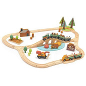 Tender Leaf Toys - Wild Pines Train Set - Stunning Wooden Lumberjack Style Toy Train Set for Age 3+