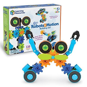 Learning Resources Gears! Gears! Gears! Robots in Motion Building Set, Robot Toy, STEM Robot, Engineering Toy, Robot Toy for Kids, STEM, 116 Pieces, Ages 5+