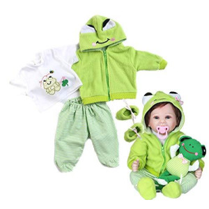Pedolltree Reborn Baby Girl Boy Dolls Clothes 22 inch 4 pcs Sets Green Frog Outfit Fit 20-22" Newborn Dolls Clothes Accessories