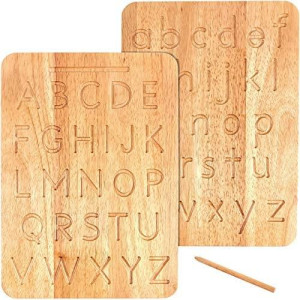 Montessori & Me Wood Alphabet Tracing Board Montessori Letters - Wooden Letters - Large Print Letters for Toddler to Preschool - Reversible Uppercase and Lowercase