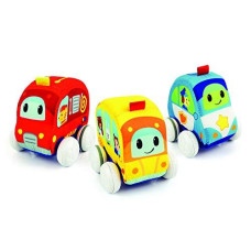 Pull Back Toy Cars - Soft Plush Toddler Car Toys, Includes: Fire Truck, Police Car & School Bus - Machine Washable 6 Months Baby Toys (Set of 3)