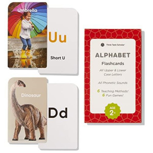 Think Tank Scholar Alphabet Flash Cards (ABC) for 2-4 Years - Learning Phonetic Sounds for Kids Speech Development - All Upper and Lowercase Letters - Preschool (Pre-K), Toddlers, Kindergarten