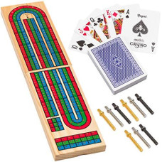 Regal Games Wooden Cribbage Board Game with Metal Pegs and a Standard Deck of Playing Cards