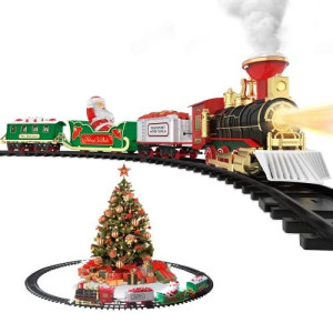 Hot Bee Christmas Train Set, Toy Train Sets for Boys 4-7, Around The Christmas Tree Train Toys w/Smoke, Realistic Lights & Sounds, for 3 4 5 6 7 8+ Year Old Kids Boys Girls
