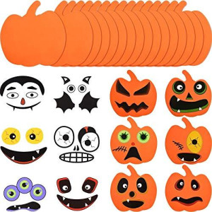 32 PCS Halloween Foam Pumpkin Craft Kit and Pumpkin Stickers for Halloween Kids DIY Craft Party Trick or Treat Party Favors Decorations (Cute Pumpkin)