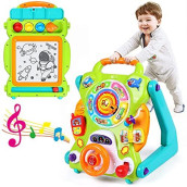 3-in-1 Baby Walker for Boy Girls Sit to Stand Toy Activity Center Drawing Board Infant Toys for 1 Year Old Birthday Gifts 9 12 18 Months 2 3 Year Old Kid Toddler Push Toy Musical Sound Light Effect