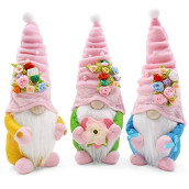 Spring Flowers Gnomes Easter Gnomes Gift for Girlfriend Wife Mother Daughter Lover Set Handmade Shelf Sitters Tomte Swedish Gnomes Nisse Scandinavian Gnomes Plush Elf Dwarf Home Decoration Set of 3