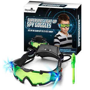 STICKY LIL FINGERS Light-up Spy Goggles Plus Invisible Ink Pen Spy Gear for Kids Spy Glasses Night Vision Goggles for Kids Spy Gadgets Spy Ninja Kit Kids Night Vision Goggles spy kit for Kids 8-12