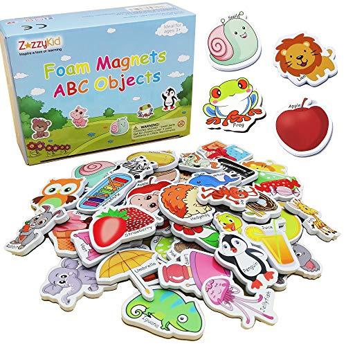 ZazzyKid Magnetic Foam Objects for Kids: 52 Toys of ABC Alphabet for Baby Early Education Fridge Magnets