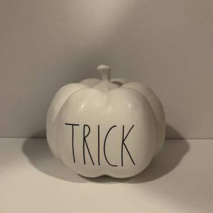 Rae Dunn TRICK Baby Size Ceramic PUMPKIN Halloween Dcor - LL Lettering - ceramic - gift - 5 inch diemeter - 4 inch tall