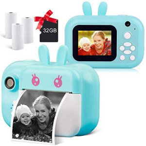 MINIBEAR Instant Camera for Kids Digital Camera for Girls Toddler Camera with Print Paper, 40MP Kids Video Camera Child Selfie Camera Toy Camera Kids Camcorder 2.4 Inch Screen 32GB TF Card (Sky Blue)