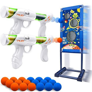Moving Shooting Game Toys for Kids Boys BROADREAM Rechargeable Shooting Target Toys with 2pk Air Toy Blasters, Christmas Stocking Stuffers Birthday Gifts for Kids Age 5 6 7 8 10 13 Years Old